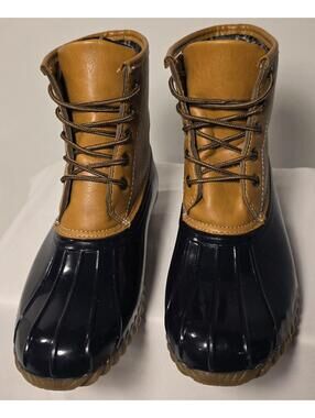 Charles Albert Duck Boots Women’s Size 6 Tan & Navy Lace-Up Rain Boots Women’s 6